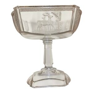 EAPG 1884 McKee & Bros Band Diamond Deer & Doe Deer & Pine Tree Compote